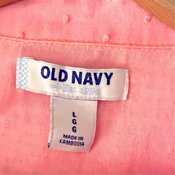 Old Navy Pink Neon Swiss Dot Popover Top Long Sleeve Semi Sheer Button Blouse L - Picture 6 of 16